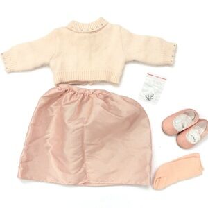 Retired AGOT 2001 Petal Pink Outfit I: Sweater, Skirt, Shoes, Socks & Necklace